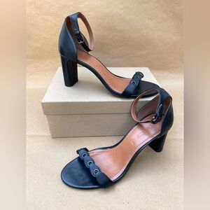 Coach, Black Leather Open Toe Ankle Strap High Heel Sandals, Size 9